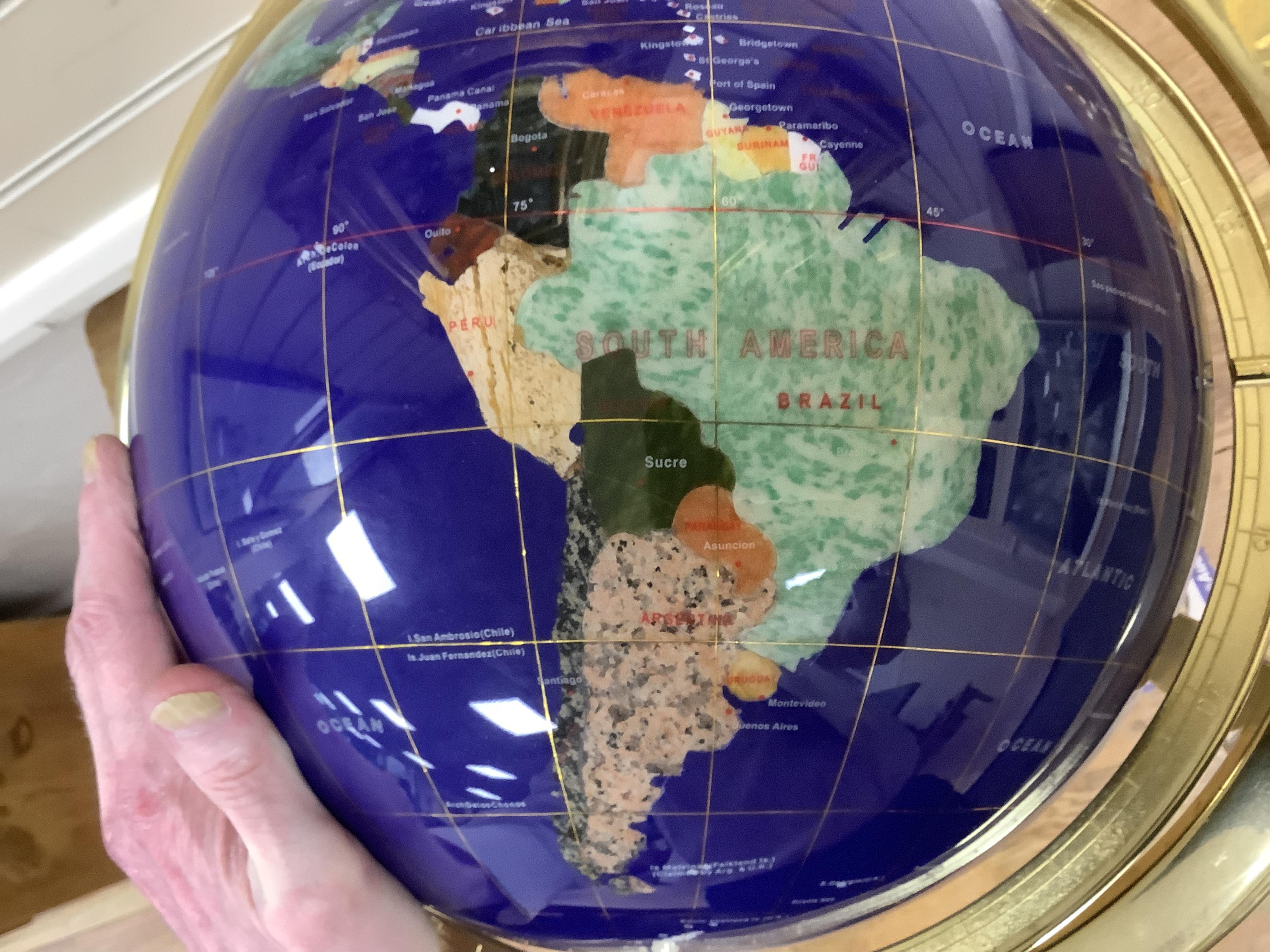 A modern hardstone veneered terrestrial globe